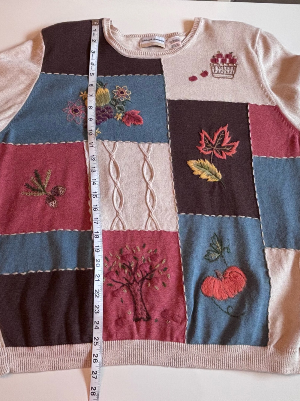 Alfred Dunner Multicolor Patchwork Crewneck Sweater, Fall themed. Women’s 3X - Picture 5 of 16